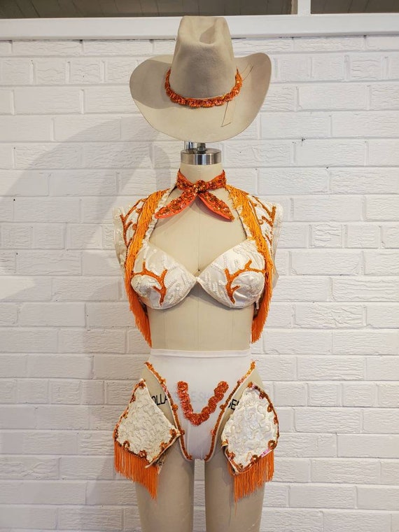Vintage Vegas Showgirl Cowgirl Costume • Sequin Fr