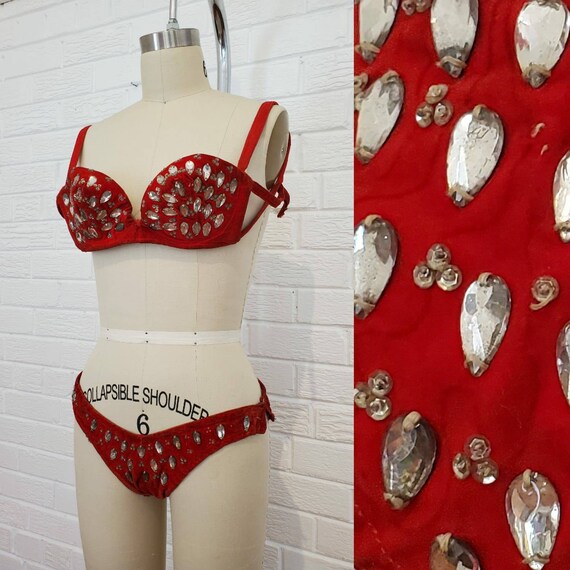 Vintage 1940s Burlesque Red Velvet Bikini • Vintag