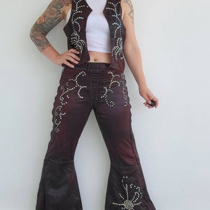 Vintage 1970s Burlesque Dancer Costume Romulus Rhinestone Stripper Vest and Bell Bottom Pants image 1