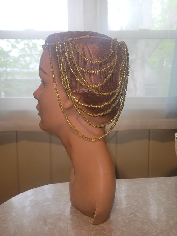 Vintage Beaded Headpiece Glass Beads Wire Frame F… - image 1