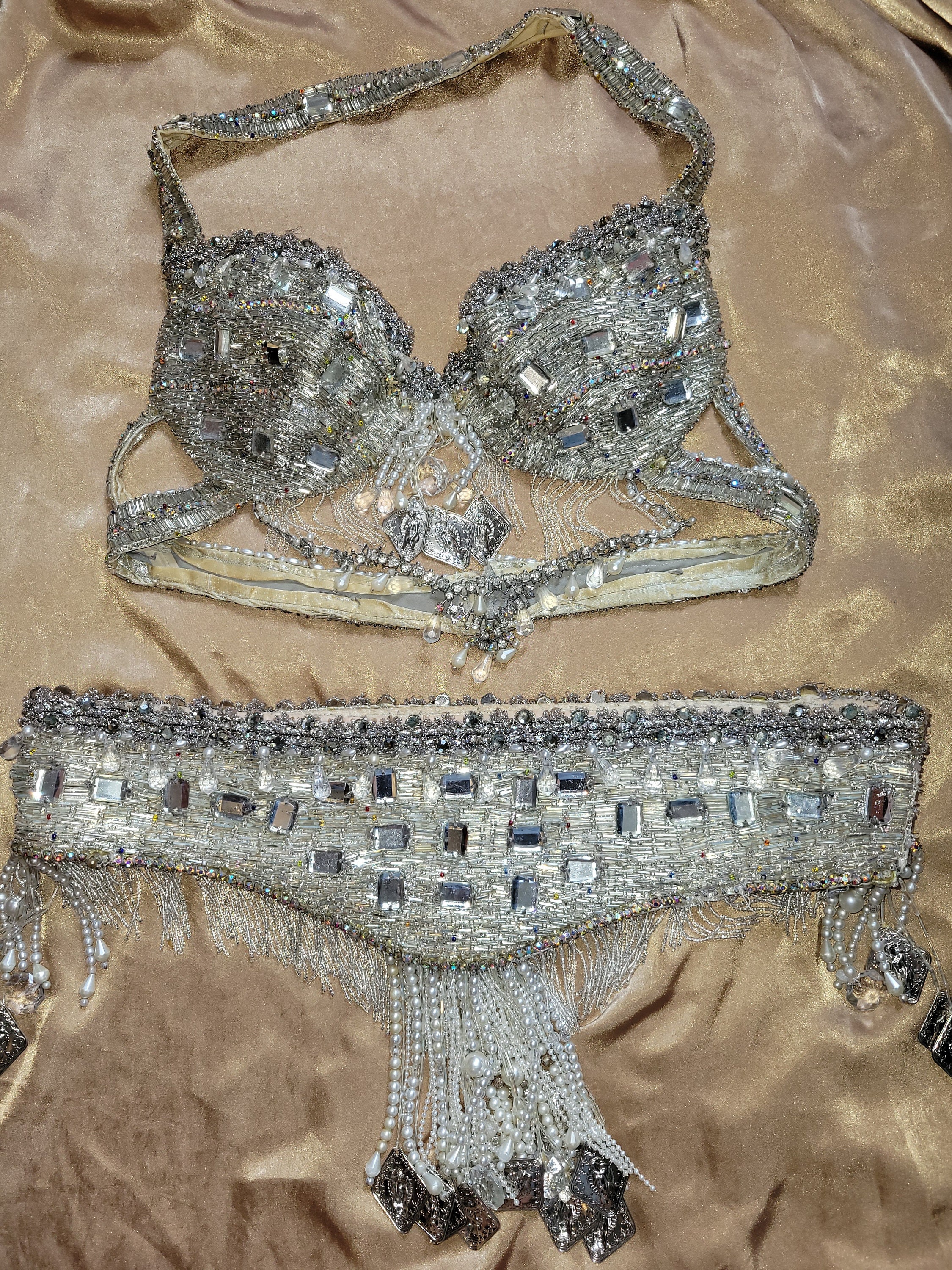 Vintage Belly Dance or Burlesque Costume Glass Bead Rhinestone Bra