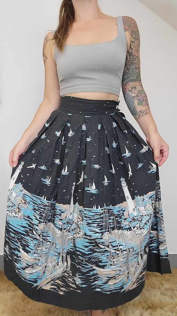 Vintage Mid Century 50s Circle Skirt Novelty Nauti