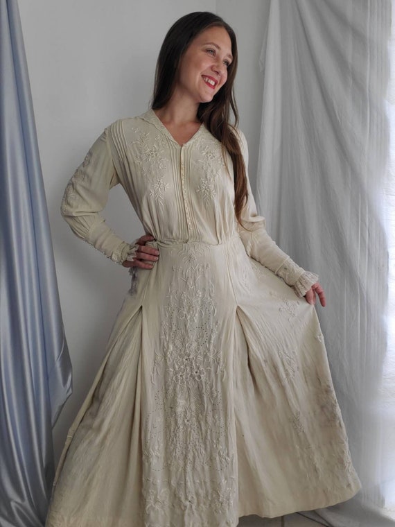Vintage 1890s Silk Embroidered Dress • Antique Vi… - image 1