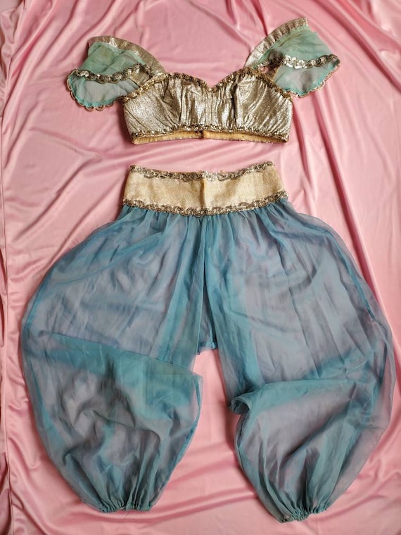 Vintage Blue Chiffon Silver Lame Belly Dance Costu