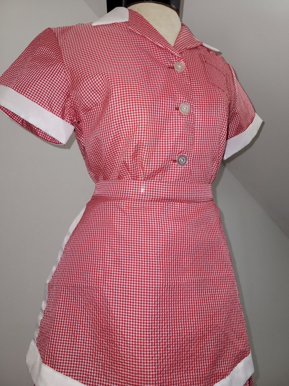 Vintage Waitress Uniform Dress Seersucker Gingham… - image 10