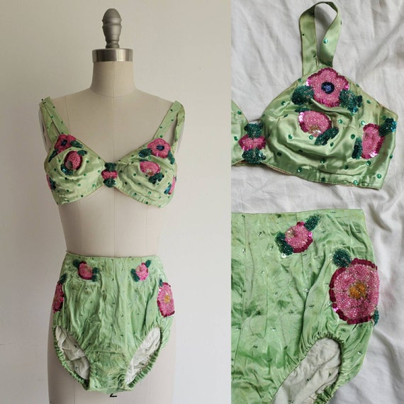 Vintage 1930s 1940s Satin Showgirl Bikini • Gorgeo