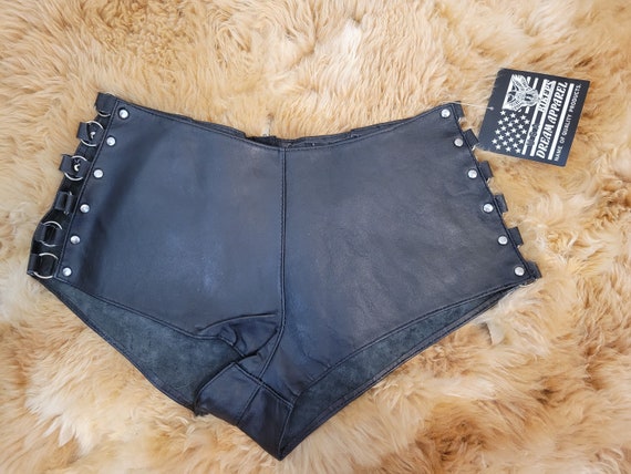 Vintage 1990s Leather Hot Pants Y2K Peekaboo Leat… - image 4