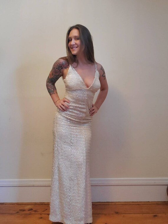 Vintage Showgirl Dress • Silhouette Sequin Gown •