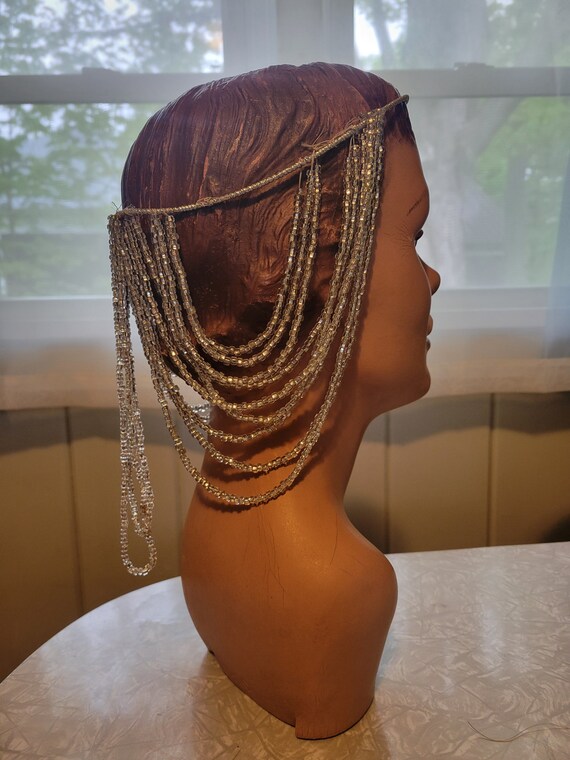 Vintage Beaded Headpiece Glass Beads Wire Frame F… - image 4