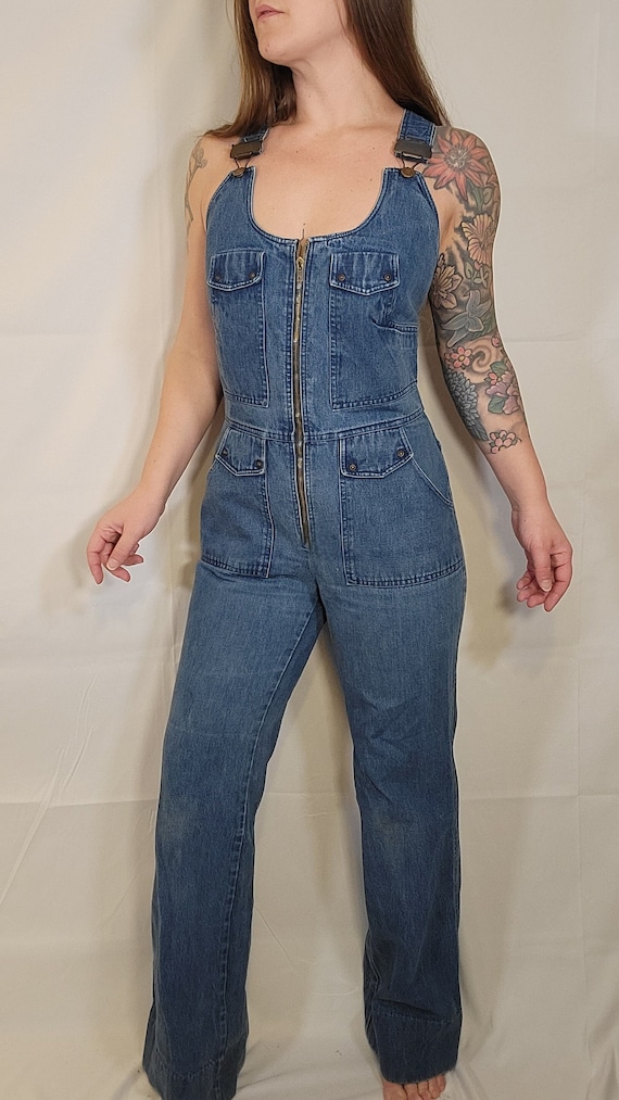 Vintage Denim Overalls 90s 70s Zippered Fitted Sma