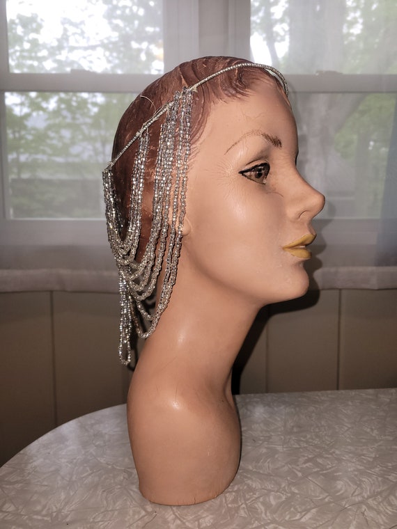 Vintage Beaded Headpiece Glass Beads Wire Frame F… - image 5