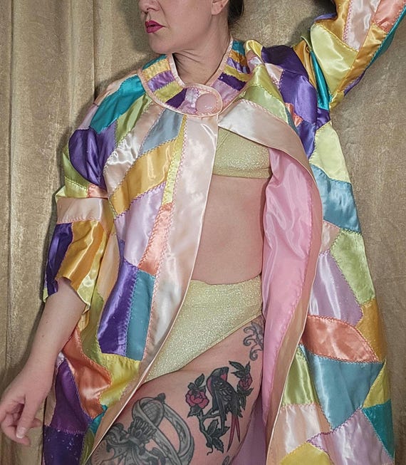 Vintage Satin Patchwork Jacket Robe Showgirl Boud… - image 4