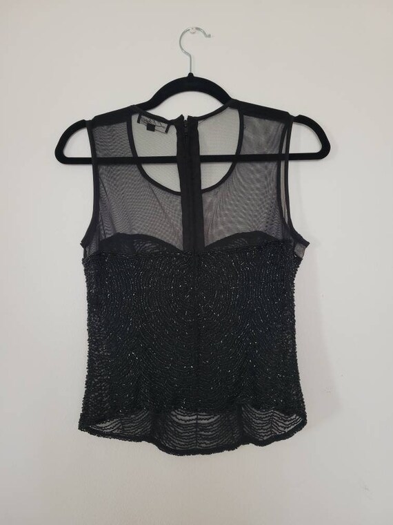 Vintage Mesh Beaded Spiderweb Blouse Sweetheart B… - image 10