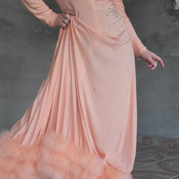 Feather trim gown!