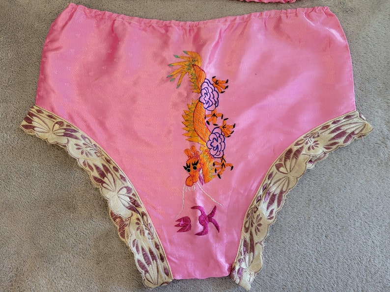 Vintage 1940s 50s Sweetheart Souvenir Lingerie Set Embroidered Dragons Vintage Lingerie Bikini image 8