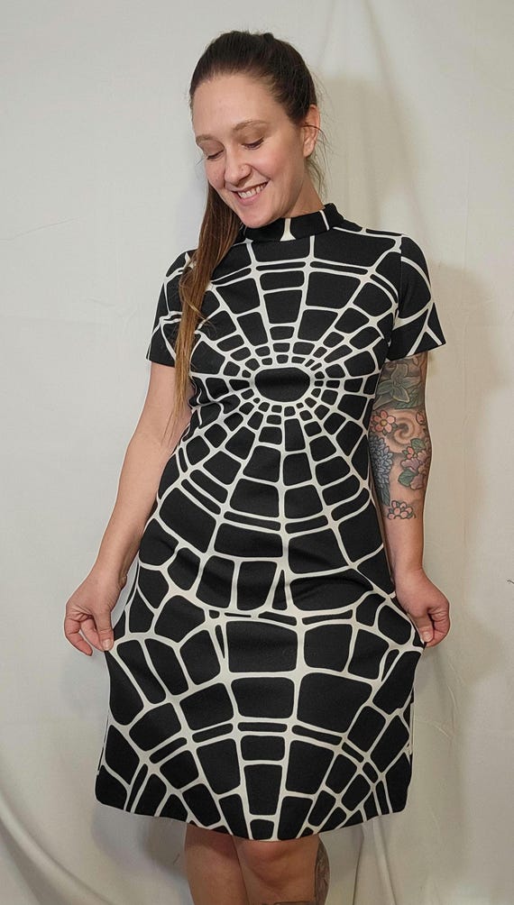 spider web dress Vintage 1960s Spiderweb Print Dress Mod 60s Spider Web