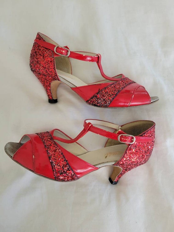 Vintage rood lederen glitter dansschoenen burlesque - Etsy België