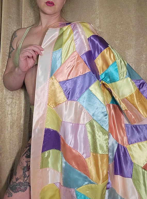 Vintage Satin Patchwork Jacket Robe Showgirl Boud… - image 1