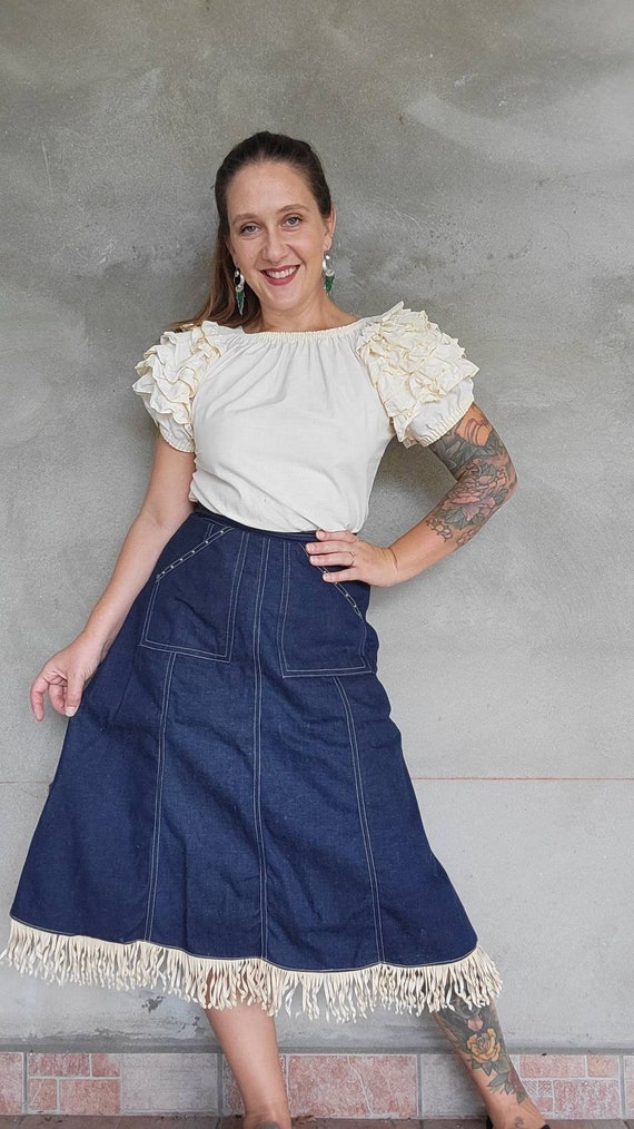 Blue jean top skirt queen