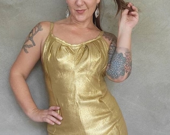 Vintage 1950s 60s Gold Lamé Swimsuit Cole of California Metallic Gold Bathing Suit VLV