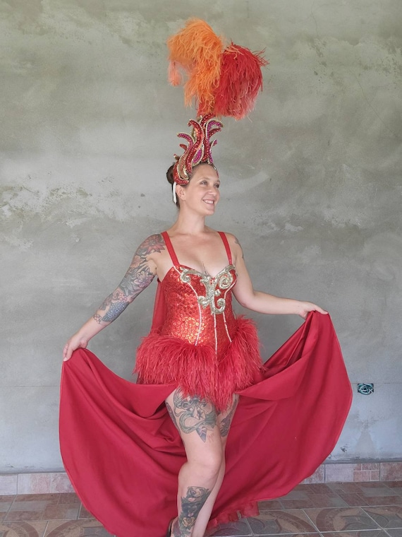 Vintage Showgirl Costume Sequin Feather Cape Las … - image 7