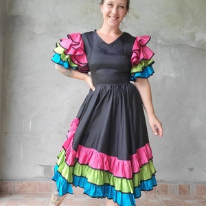 Gorgeous Vibrant Ruffle Vintage Dress Taffeta Showgirl Dancing Dress 34B 27W image 3