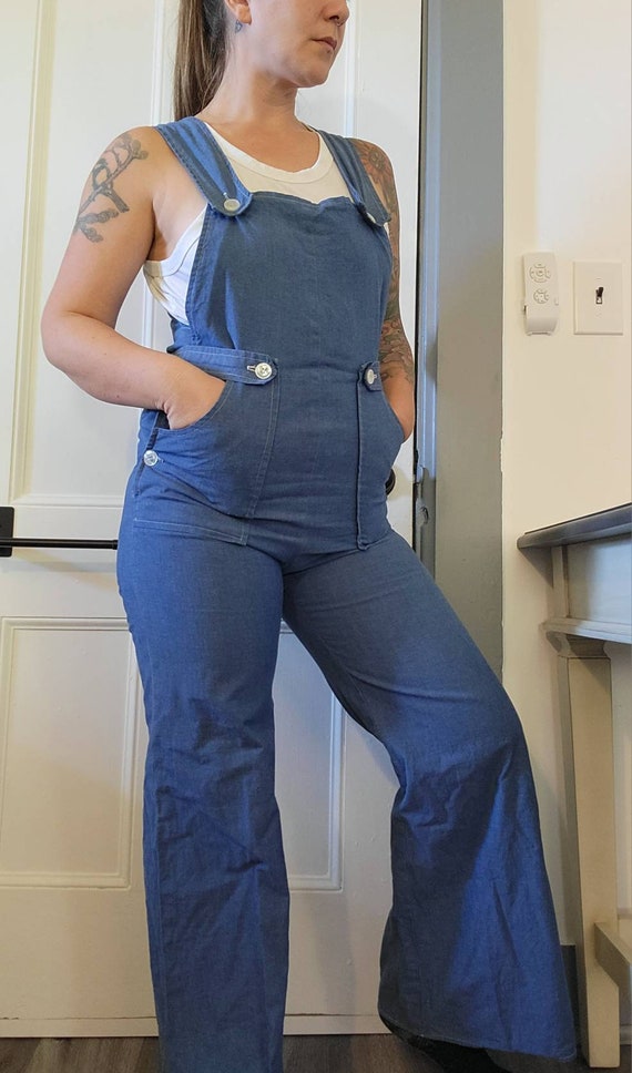 Vintage 1960s 70s Overalls Chambray Saks Fits Ave… - image 3