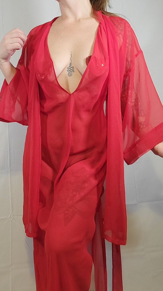 Vintage Fredericks Of Hollywood Red Chiffon Slip … - image 1