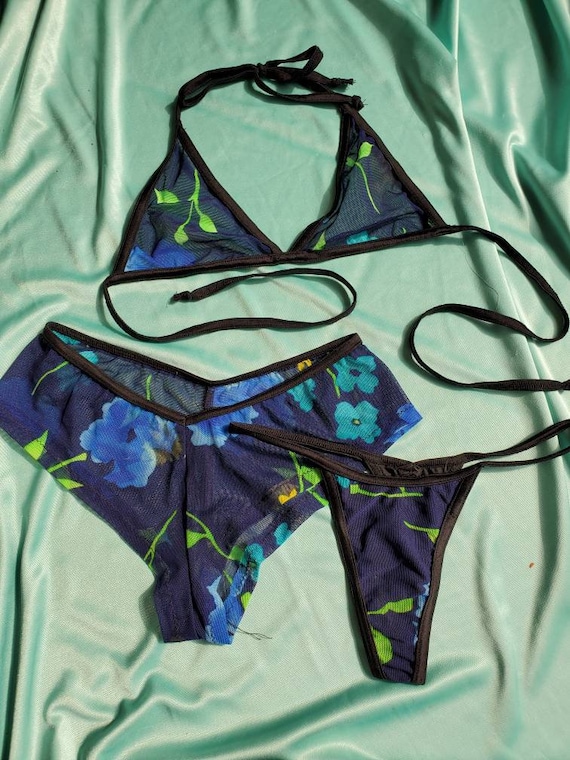 Vintage 1990s Mesh Bikini Set • Sheer Stripper Out