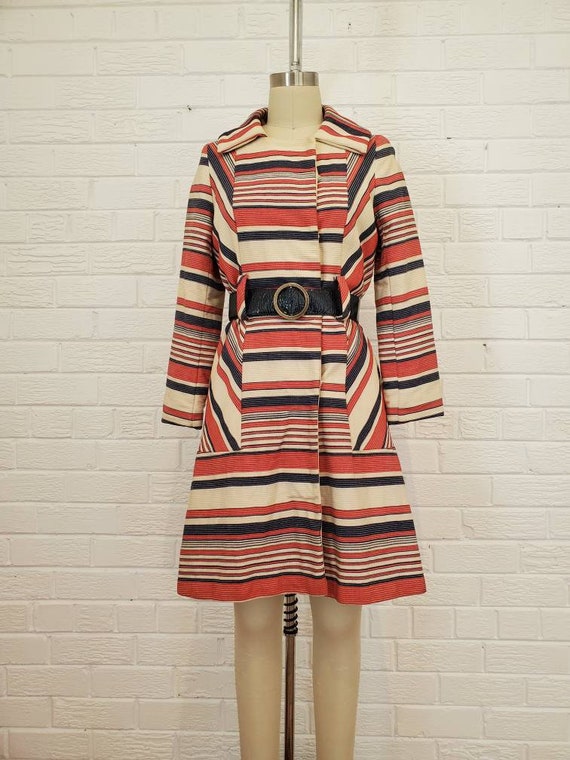 Vintage 1970s Striped Peacoat • Mod Jacket with Na