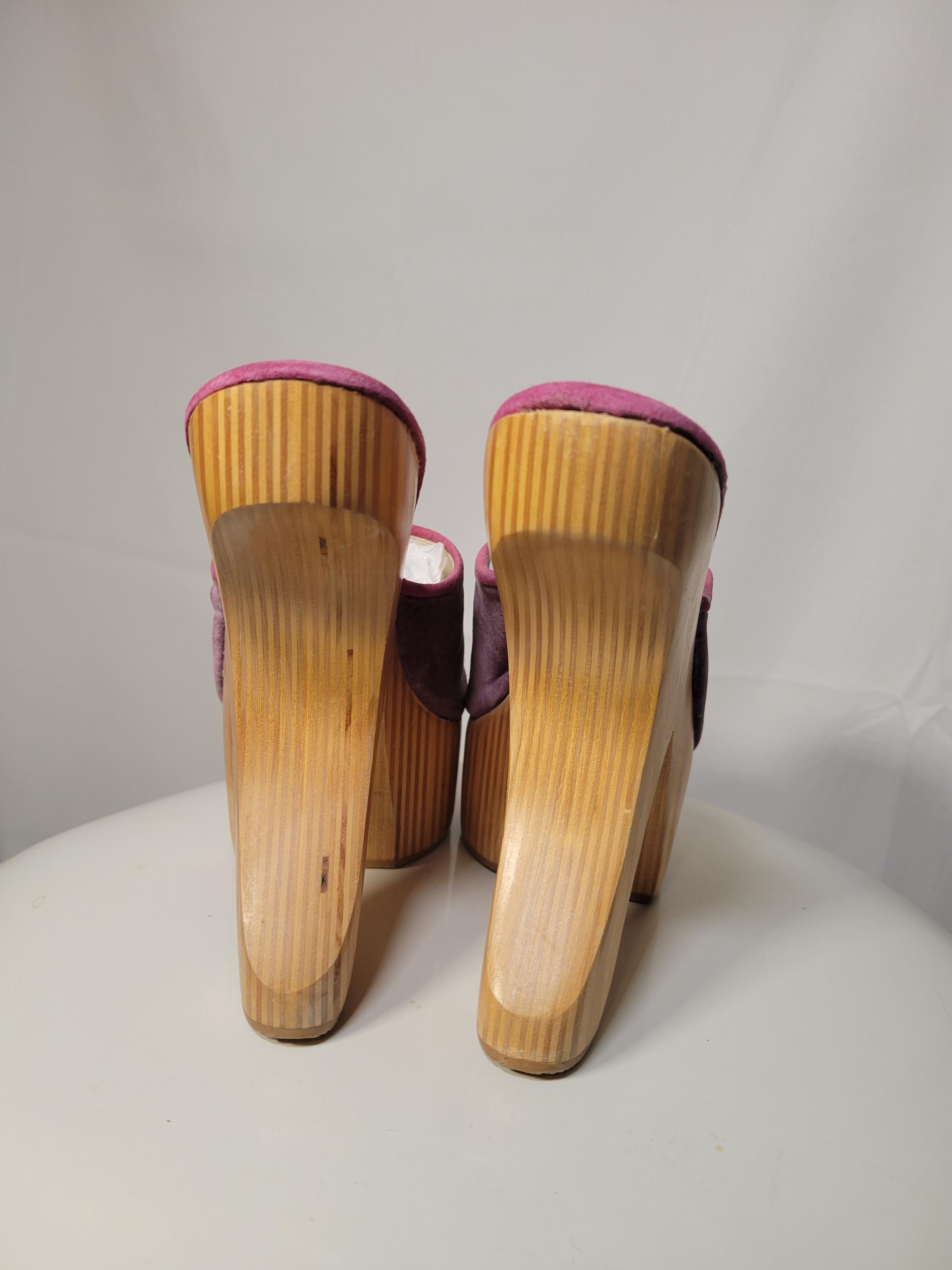 Vintage Platform Heels Carved Wooden Heel Platform Shoes 90s