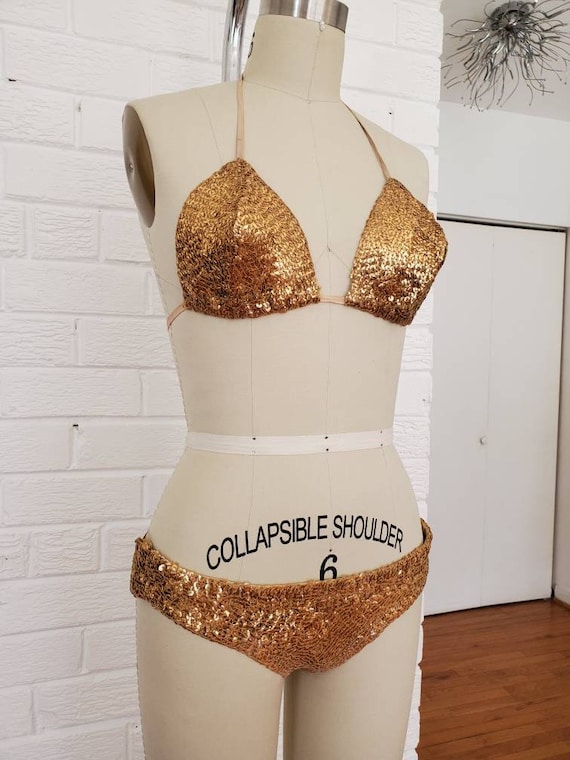 Vintage Gold Sequin Burlesque Costume Bikini • 195