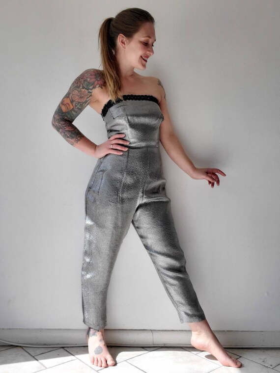 Vintage 1950s Silver Lame Lurex Strapless Jumpsuit