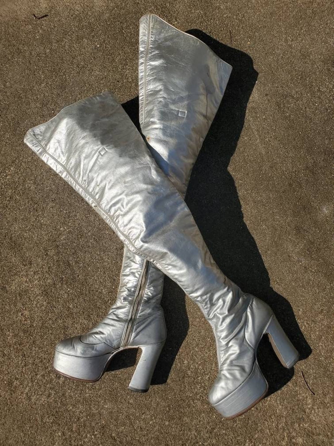 Over knee silver boots on sale