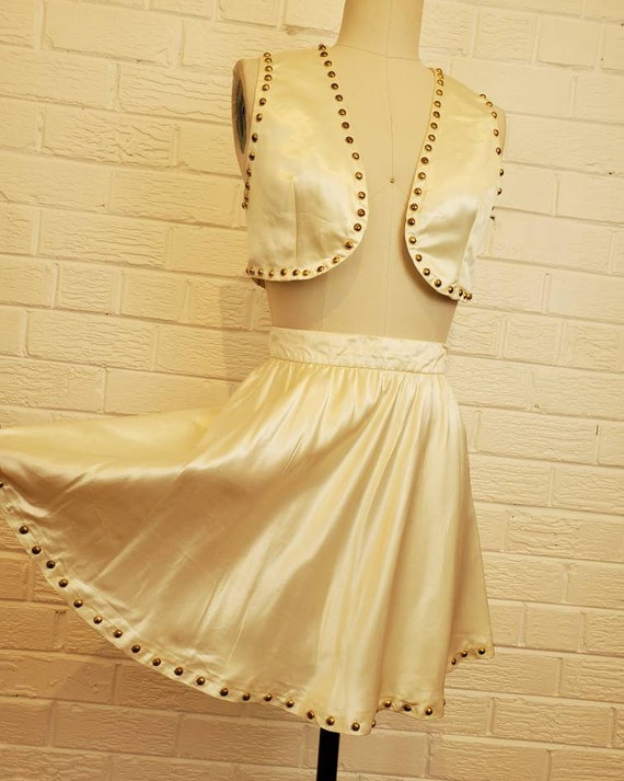 Vintage Satin Gold Studded Dance Outfit • Western
