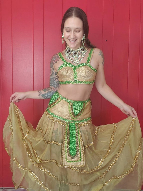 Vintage Gold Lame Belly Dance Style Costume • Bull