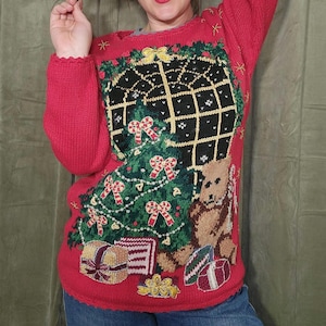 Vintage Christmas Sweater Knit Holiday Sweater Ugly Xmas Sweater Party S/M/L