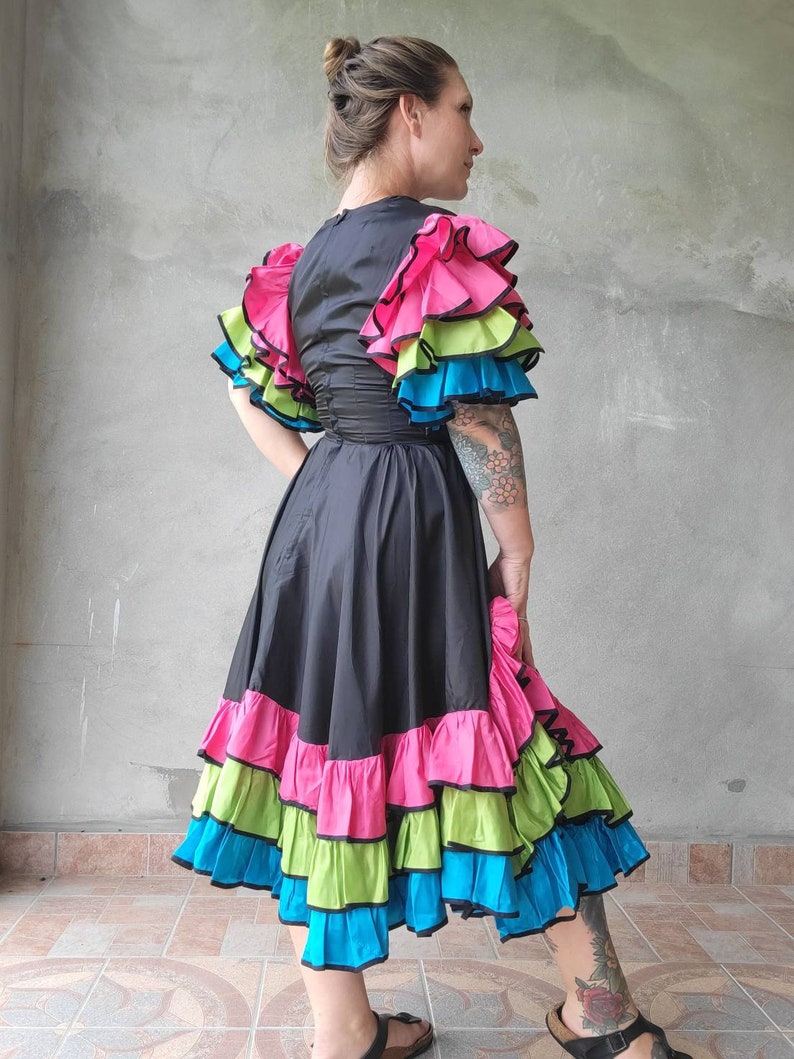 Gorgeous Vibrant Ruffle Vintage Dress Taffeta Showgirl Dancing Dress 34B 27W image 5