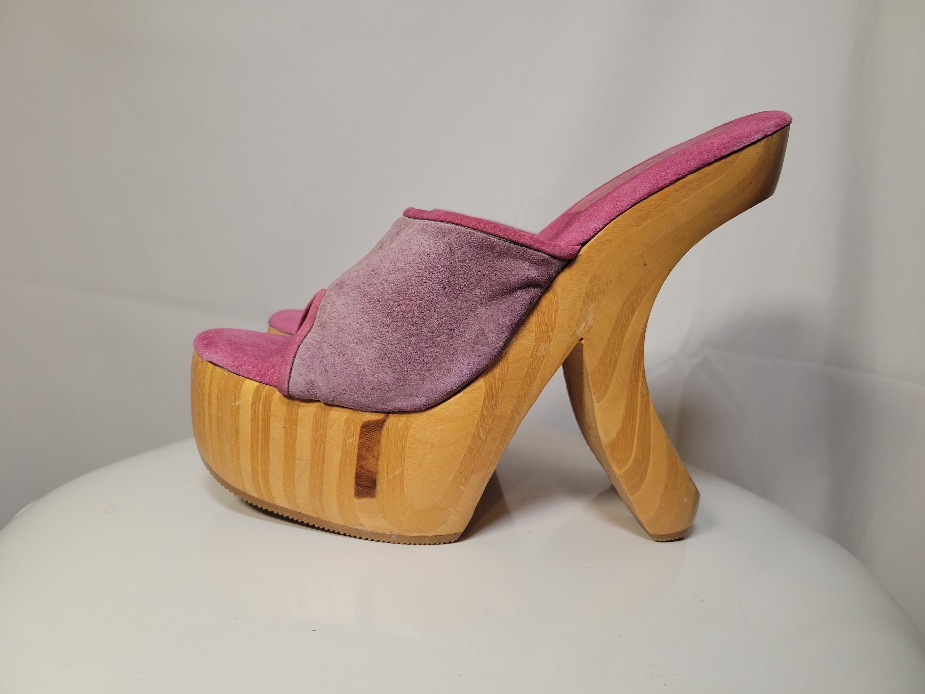 Vintage Platform Heels Carved Wooden Heel Platform Shoes 90s Vintage Platform Heels Carved Wooden Heel Platform Shoes 90s