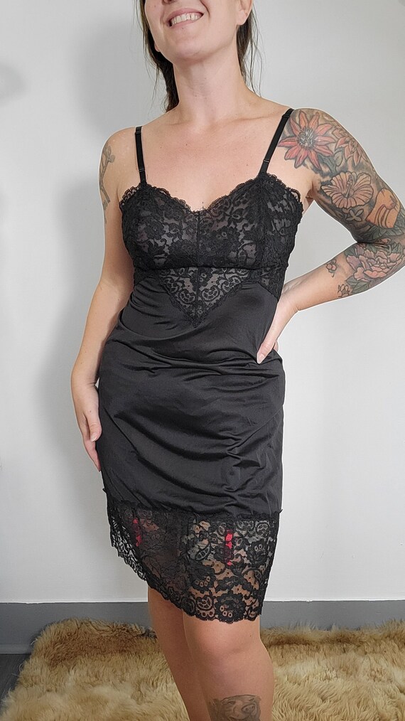 Vintage 1950s 60s Slip Black Lace Vanity Fair Slip Dress Lingerie 