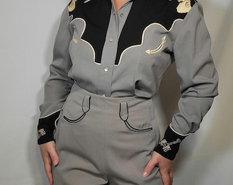 Vintage 1940s 50s Western Suit Womens Western Shirt and Pants
