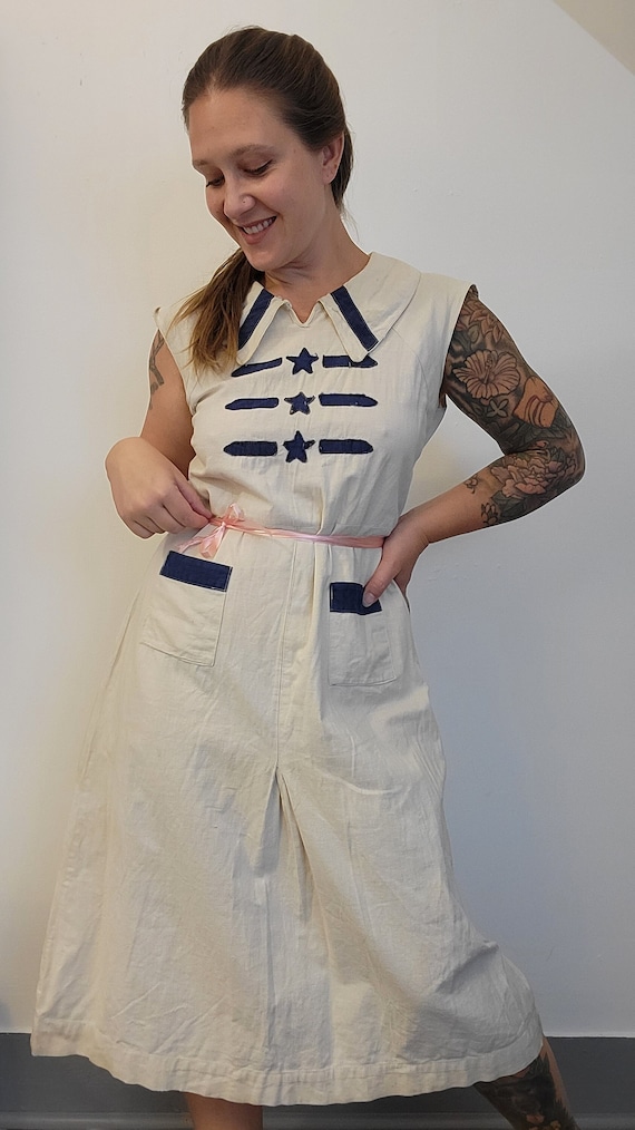 Vintage 1930s 40s Dress Nautical Sailor Vintage Dr