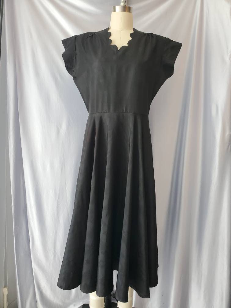 Vintage 1940s 1950s Little Black Dress Taffeta Subtle Star | Etsy