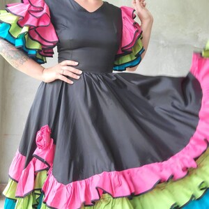 Gorgeous Vibrant Ruffle Vintage Dress Taffeta Showgirl Dancing Dress 34B 27W image 9