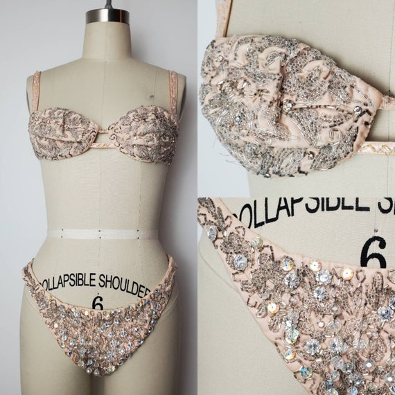 Vintage Showgirl Costume Rhinestone Beaded Bikini… - image 3