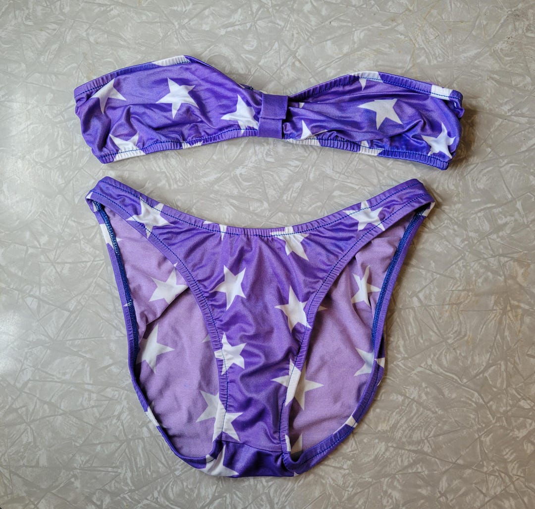 Vintage 1980s 1990s Bikini Blue White Stars USA High Cut Teenie Bikini ...