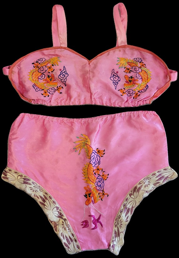 Vintage 1940s 50s Sweetheart Souvenir Lingerie Set Embroidered Dragons Vintage  Lingerie Bikini -  Canada