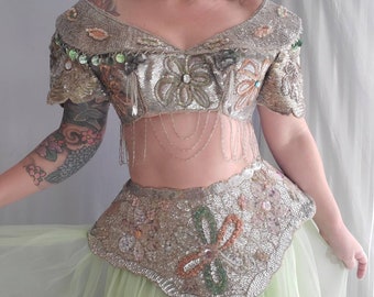Vintage 1950s Sequin Covered Costume Top and Belted Skirt • Vintage Showgirl Dance Costume • Incredible 1950s Showgirl Set