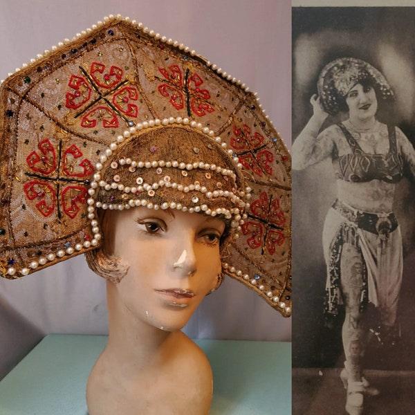 Antique 1910s 1920s Vintage Theatrical Showgirl Headpiece • Rare Kokoshnik Style Showgirl Headpiece