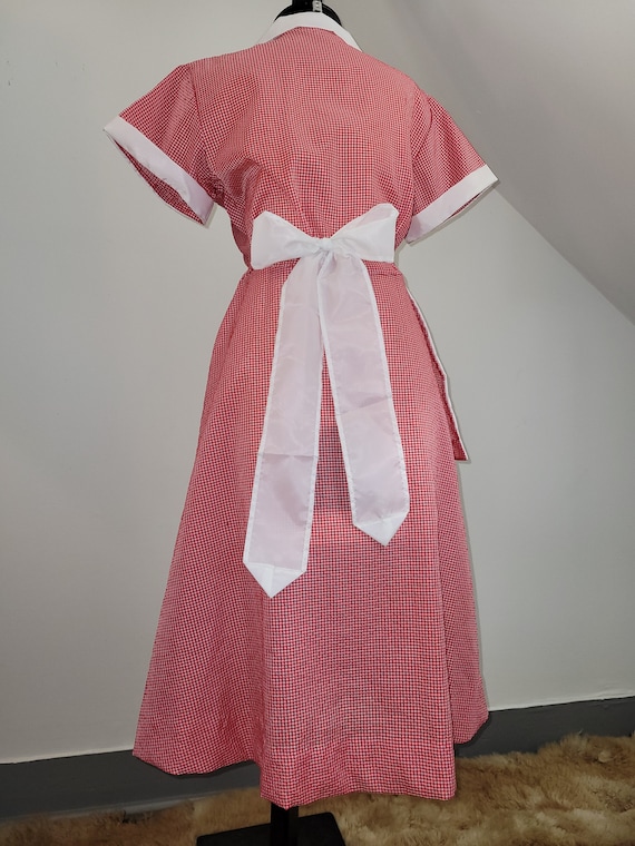 Vintage Waitress Uniform Dress Seersucker Gingham… - image 7